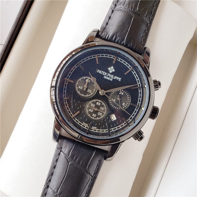 Original Patek Philippes Casual Sport Watches for Men Black Top Brand Luxury Business Leather Wrist Watch Men Women Clock Fashion Chronograph Quartz Wristwatch Malaysia