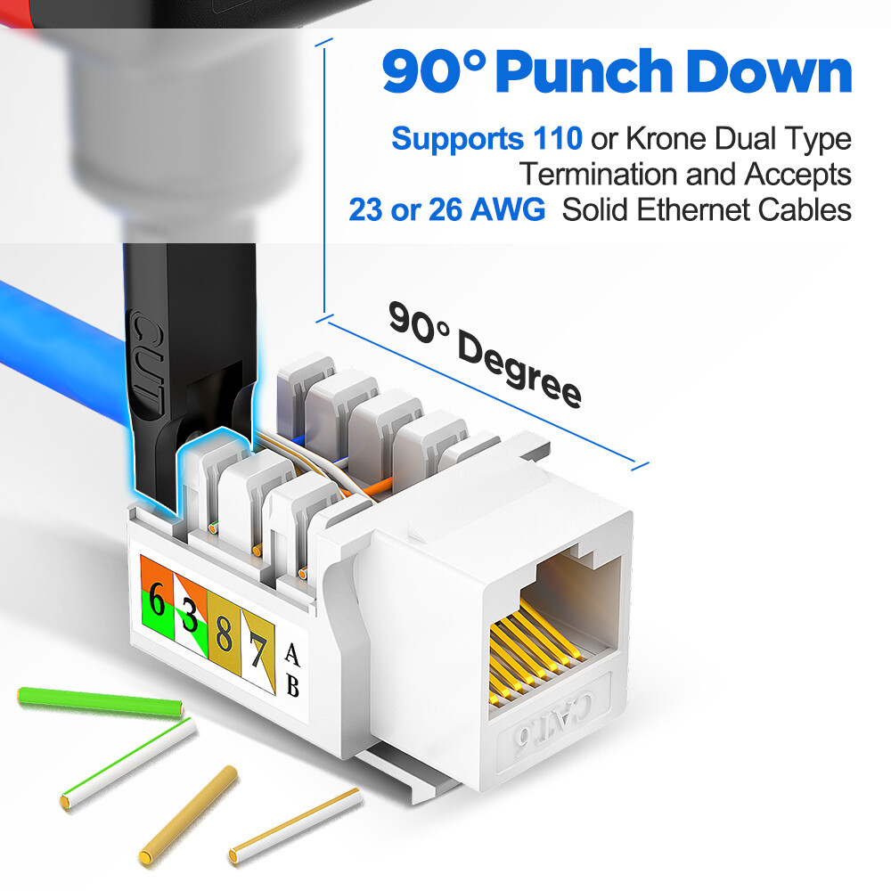 Ampcom Cat6 giắc cắm Keystone chèn 5/10 gói, 90 độ đấm xuống giắc cắm Keystone Giắc chuyển đổi sữa