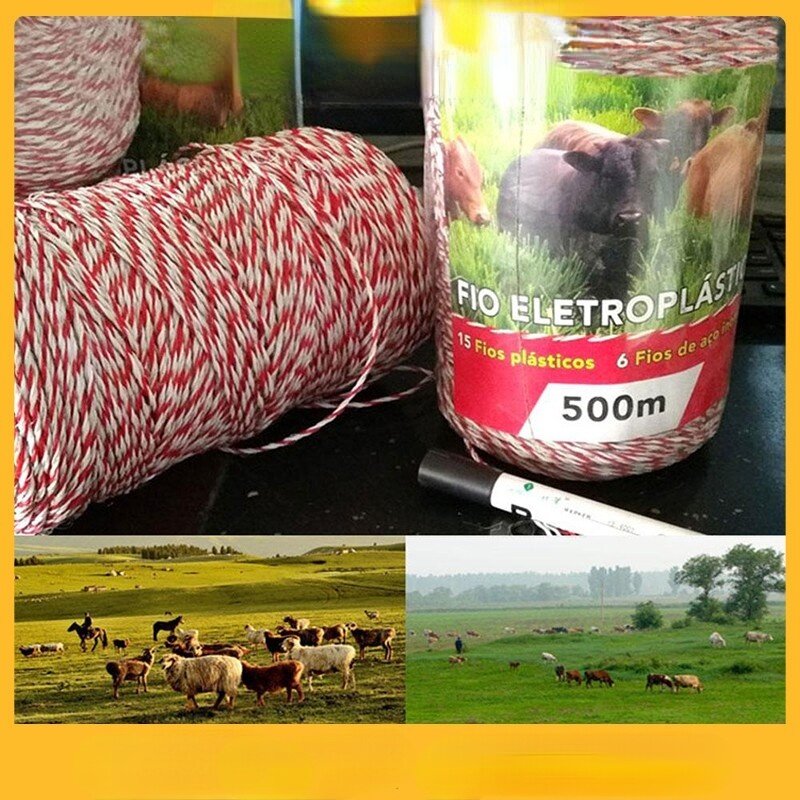 500M*2mm Coiled Wire Electric Fence Rope Red and White Strip Steel Poly