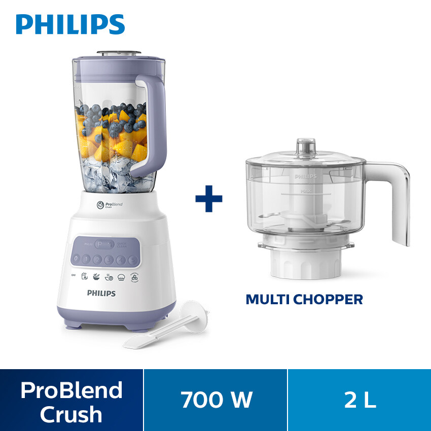 Philips Pro Blend Crush Technology Blender 700 W (HR2222/01) + Multi Chopper HR3210/55
