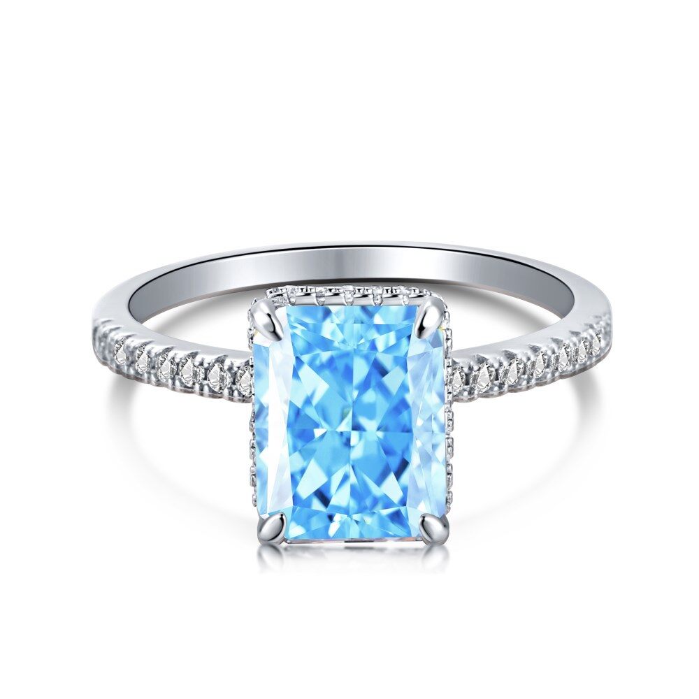 S925 Silver French Super Sparkle Square Diamond 8A Ice Flower Cut Zircon Simulation Diamond Ring for Women