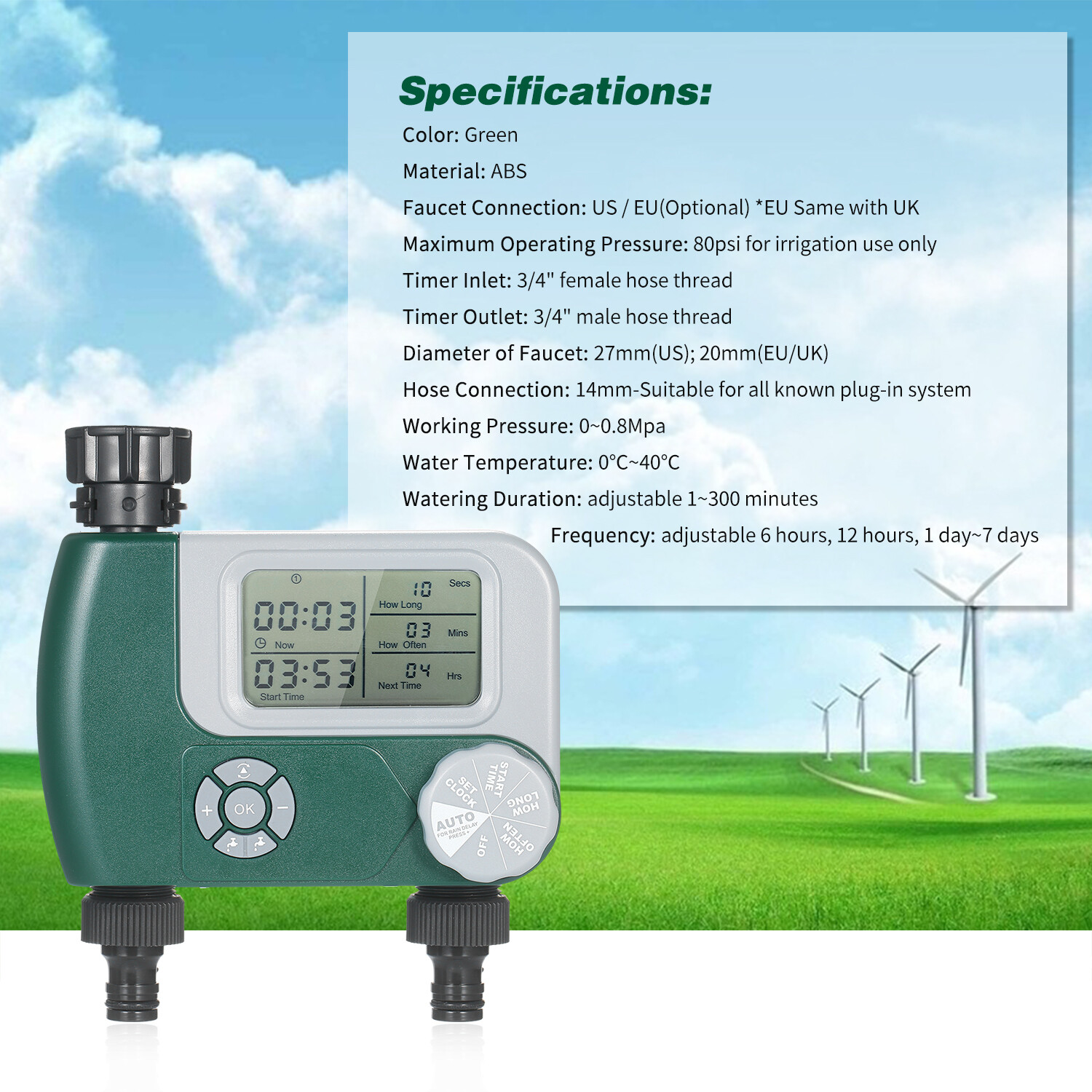 Programmable Digital Hose Faucet Timer Outdoor Automatic Watering Sprinkler System Irrigation Controller with 2 Outlet for Garden Plants