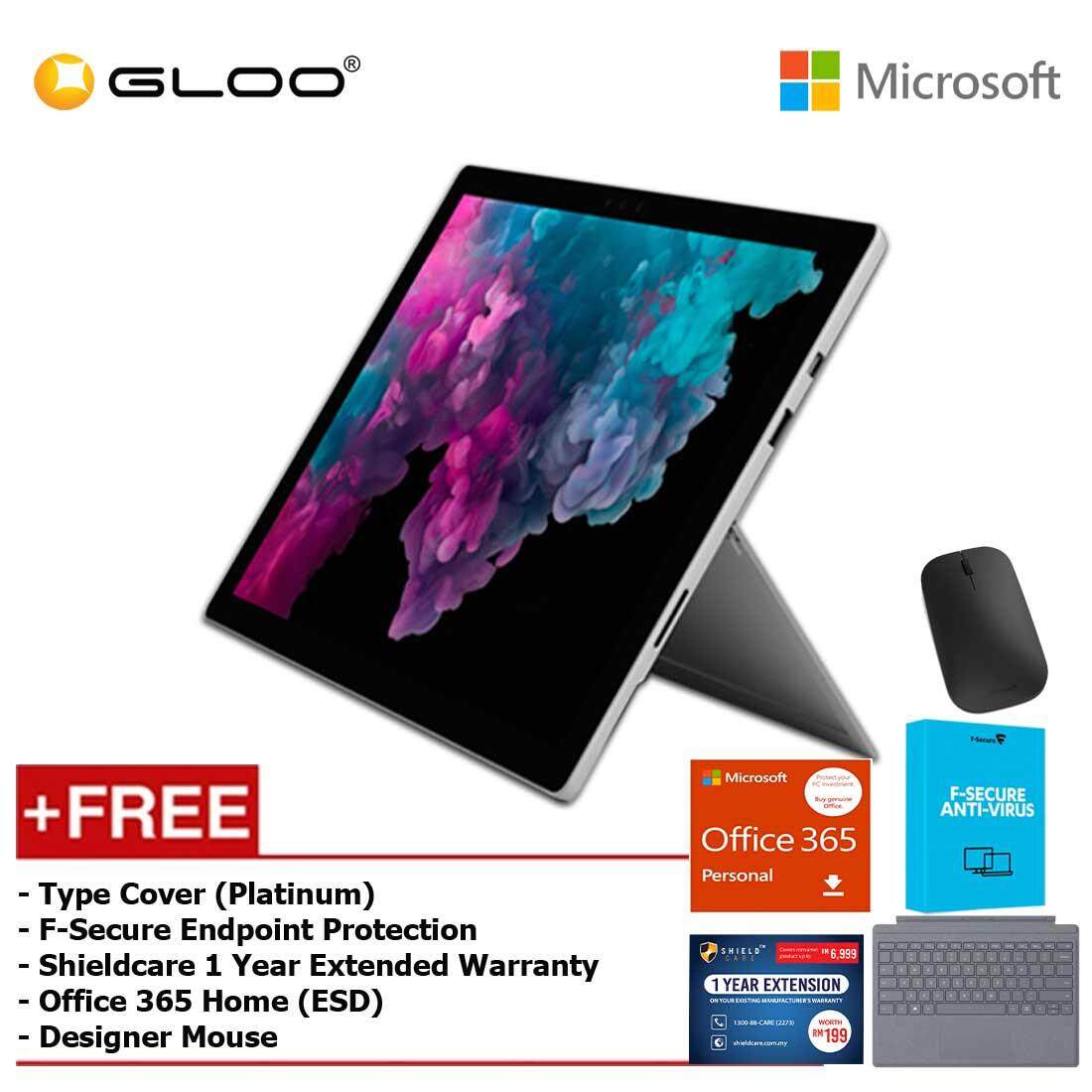 Microsoft Surface Pro 6 Core i7/8GB RAM - 256GB + Type Cover Platinum + Shield Care 1 Year Extended Warranty + F-Secure End Point Protection + Pen Platinum + Office 365 Personal (ESD) Malaysia