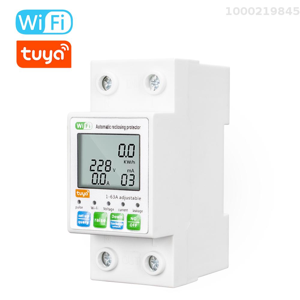 Smart Sensor Tuya WiFi Intelligent Automatic Reclosing Protector Multifunctional Current Voltage Monitoring Meter LCD Display Switch Power Meter Protections Values Settable Mobilephone APP Control