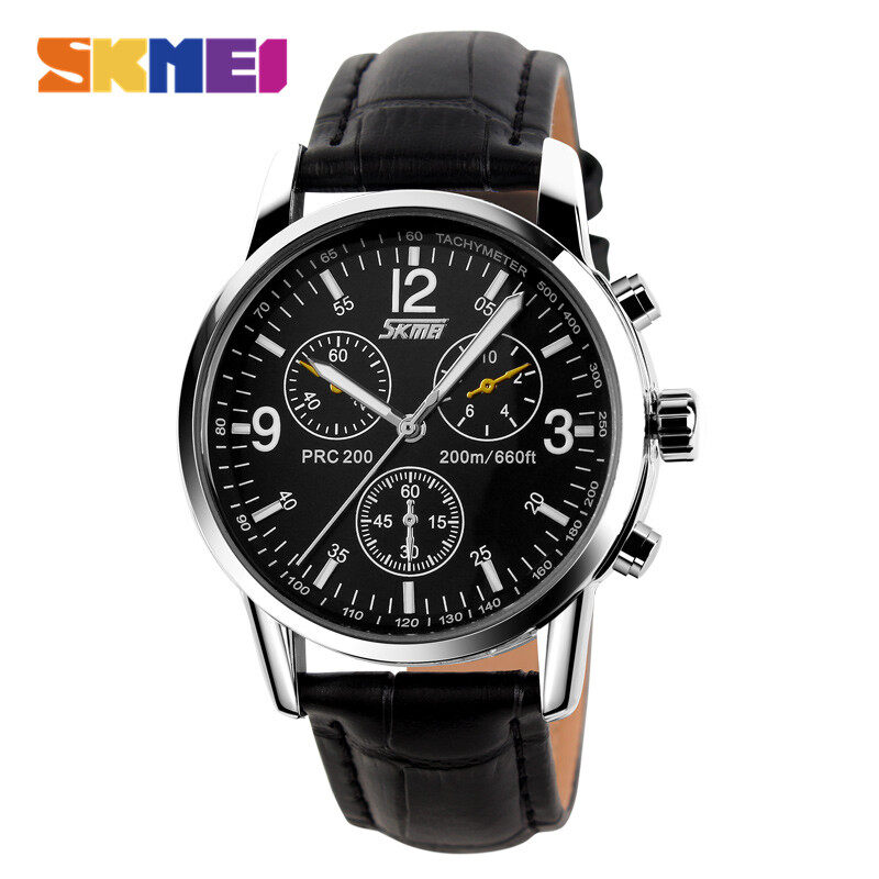 SKMEI  2021 Newest Original Men Watches Fashion Leather Strap Waterproof Chronograph Sports Jam Tangan Lelaki 9070