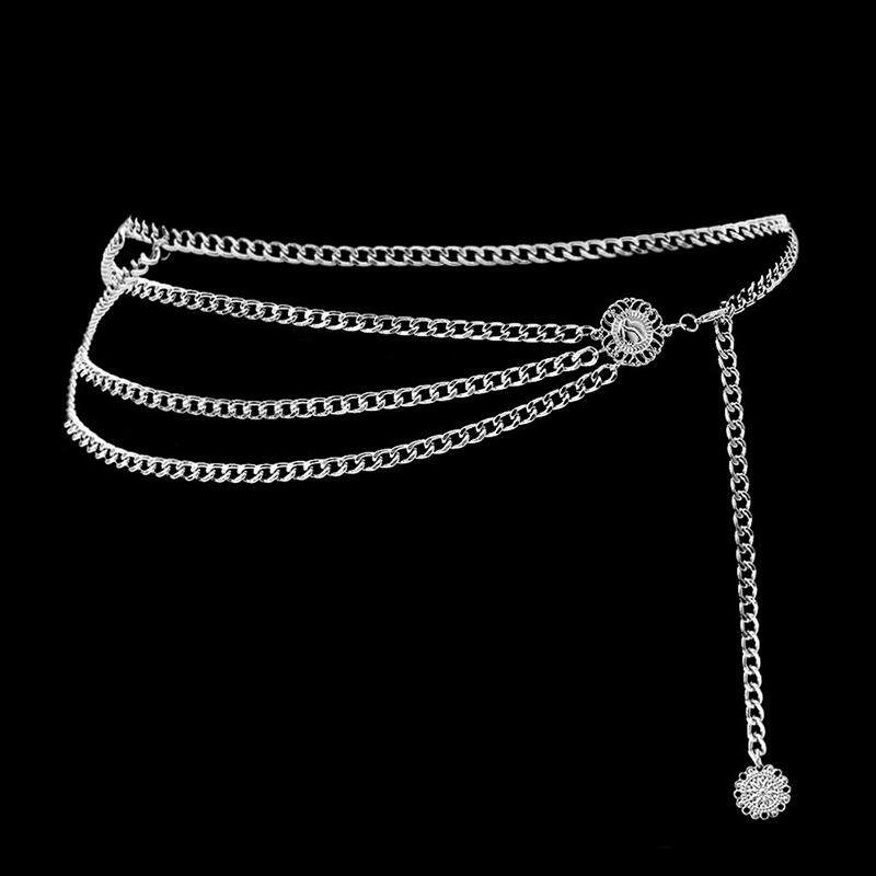 Retro Women Metal Chain Belt Lady High Waist Hip Coin Dress Waistband Body Chain
