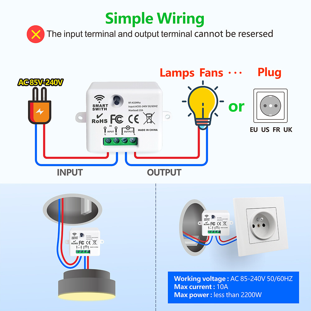 WenQia RF 433MHz Wireless Remote Control Switch Mini Relay Receiver Module 220V 230V Round Transmitter For Led Light Lamp Fan ON OFF