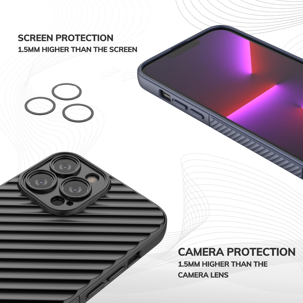 Shockproof Soft Case for Apple iPhone 13 / iPhone 13 Pro / iPhone 13 Pro Max BIBERCAS Full Protection Back Cover Wave Casing with Kickstand