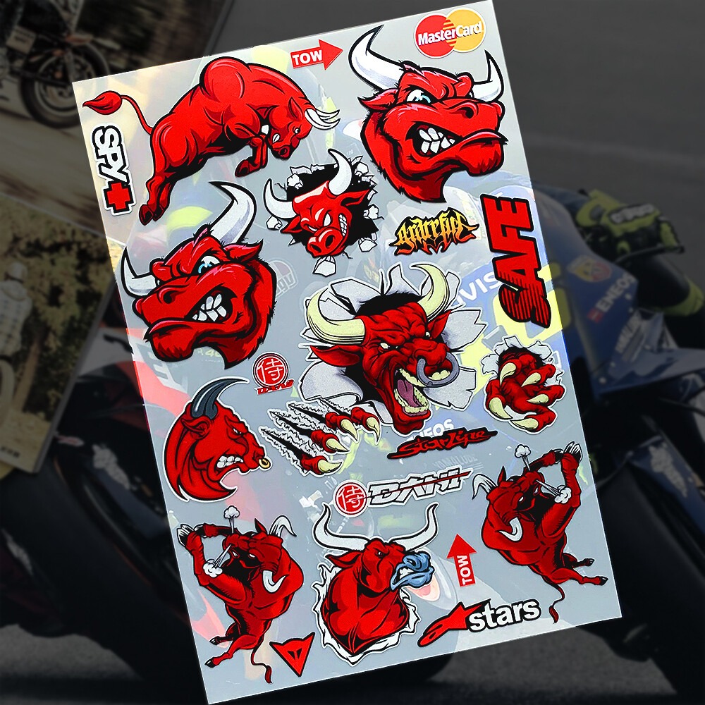 Red Bull Cá Nhân Nhãn Dán Sáng Tạo Xe Máy Sửa Đổi Bull Phản Xạ Không Thấm Nước Trang Trí Mũ Bảo Hiểm Nhãn Dán Thích Hợp Cho YAMAHA HONDA SUZUKI KTM DUCATI