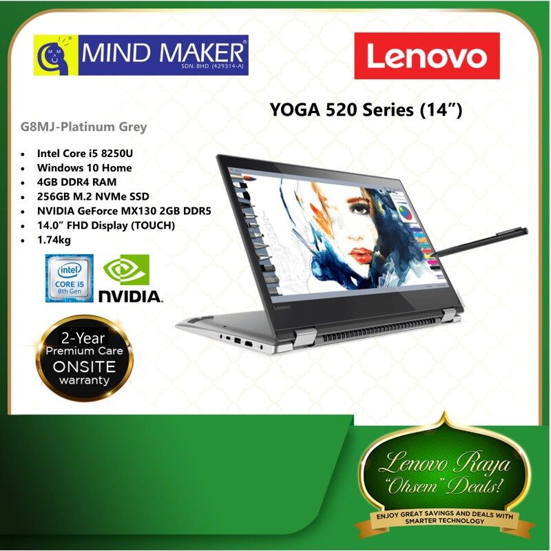 Lenovo Yoga 520-14IKB 81C800G8MJ Grey 14 FHD Touch Laptop (i5-8250U/ W10/ 4GB/ 256GB SSD/ NVIDIA MX130/ 2 Years Onsite Premium Care Warranty Malaysia