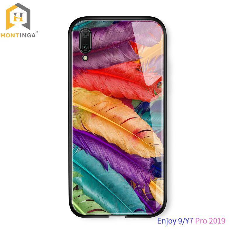 Hontinga For Huawei Honor Y7 Pro 2019 Case Aurora Galaxy Space Sky Starry Gradient Casing Phone Cases Shockproof Tempered Glass Back Cover
