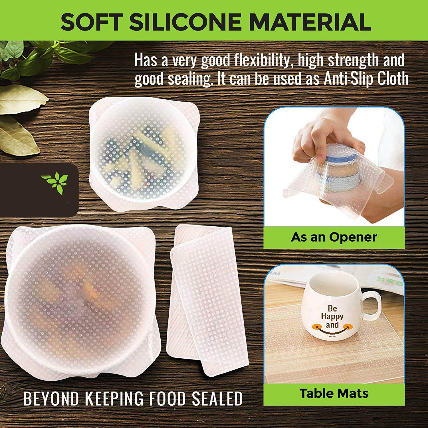 Silicone Food Wrap Replacement Cover for Tupperware, Bowls, Dishes and Plastic Container Reusable, Eco-Friendly Storage for Fruit, Fresh Produce Freezer and Microwave Safe Lids