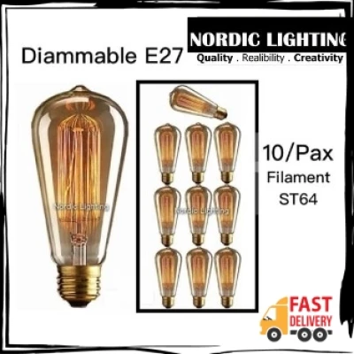 (x10pcs) ST64 Edison Bulb Nordic Lighting Designer Bulb Dimmer Bulb Edison Bulb E27 40W Antique Retro Vintage Incandescent Light Squirrel-cage Filament Bulb (ND-BT-BULB-ST64-10PCS)