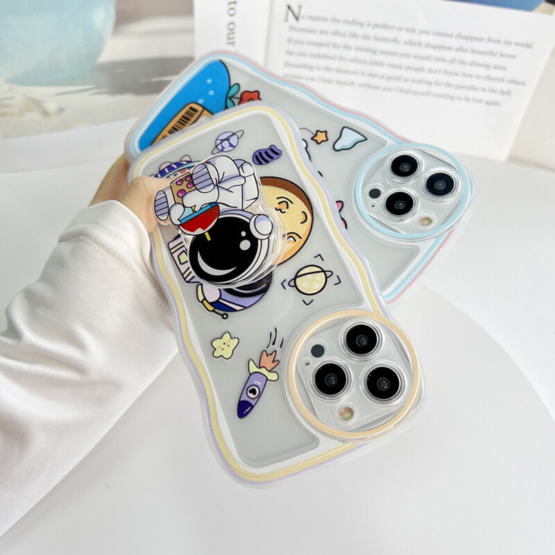 UCUC (NASA 8D Holder)Phone Casing For iPhone 13 Pro Max 13 mini iPhone 11 Pro Max iPhone 14 Pro Max 14 Plus iPhone 12 Pro Max 12 mini iPhone11pro Phone Case For Boys Soft Wavy Case Cartoon NASA Shockproof Casing