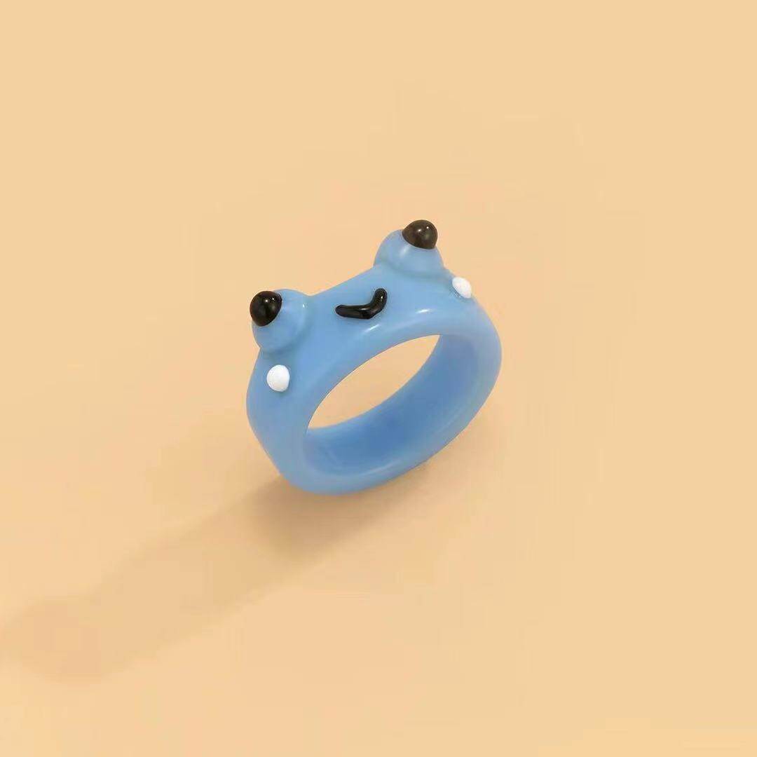 【Fairy Castle】Colorful Acrylic Frog Chick Ring Funny Personality Cartoon Cute Ring Gift Jewelry for Women