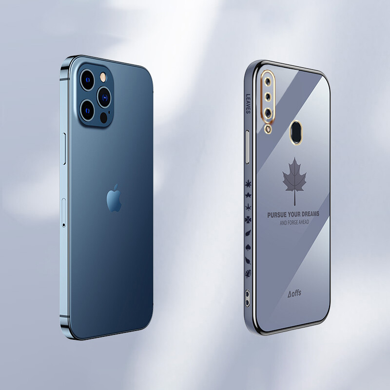 YBD Straight Edge Plating Phone case For Samsung Galaxy A20S A10S casing,Precise Camera Protection case Maple leaf pattern cover with Free lanyard
