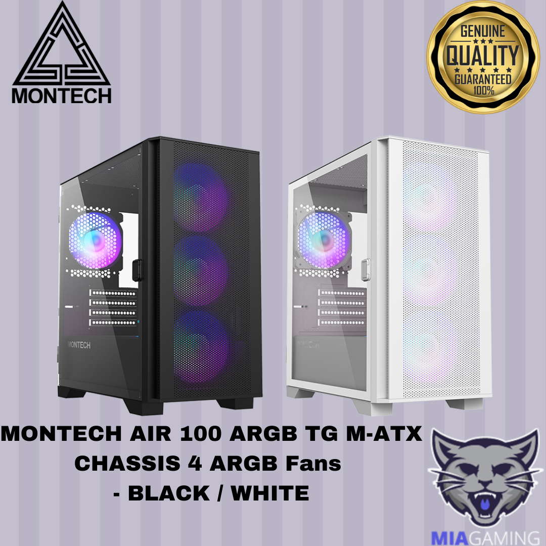 MONTECH AIR 100 ARGB TG M-ATX CHASSIS 4 ARGB Fans - Black / White | Lazada