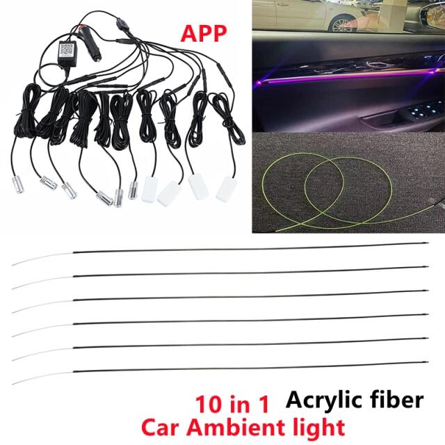 Acrylic Optic Fiber Lights RGB Ambient Light Sound Control With 12V Lighter Auto Interior
