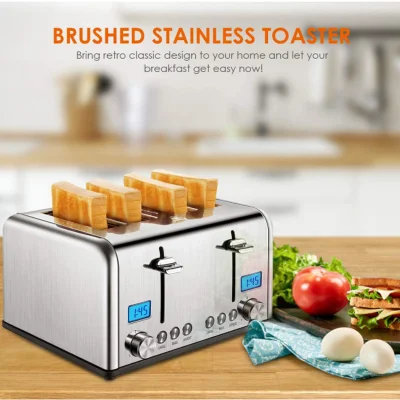 4 Slice Toaster, Countdown Stainless Steel Toaster with Bagel, Defrost, Cancel Function, Extra Wide Slots, 6 Bread Shade Settings,