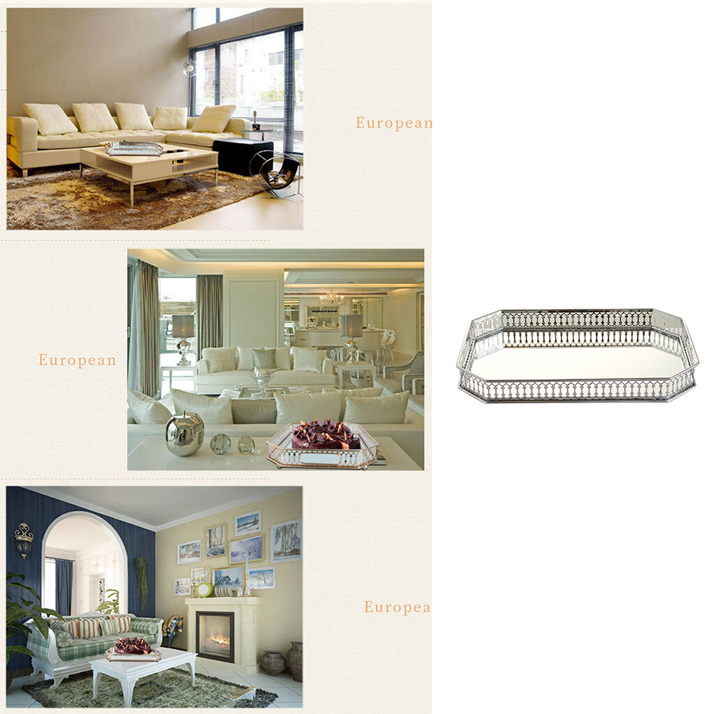 Blesiya Rectangular Silver Mirror Table Centrepiece Serving Tray Decorative Plate