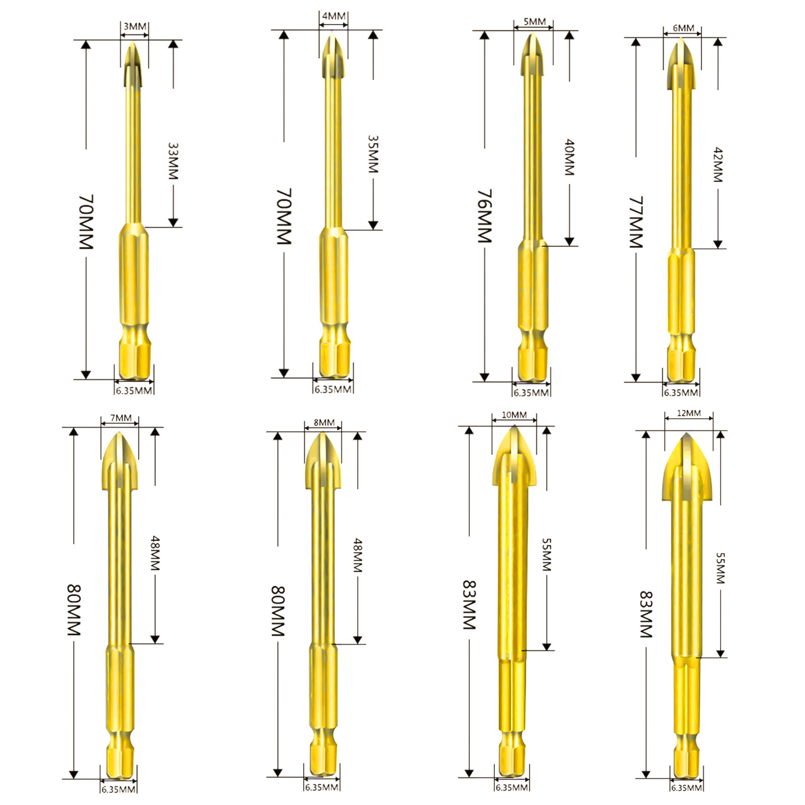 Farfi Practical Triangle Drill Bit Cross Head Long Service Life Universal Low Resistance Tip Drill Bit for Ceramic Tile Sharp Punch Tools