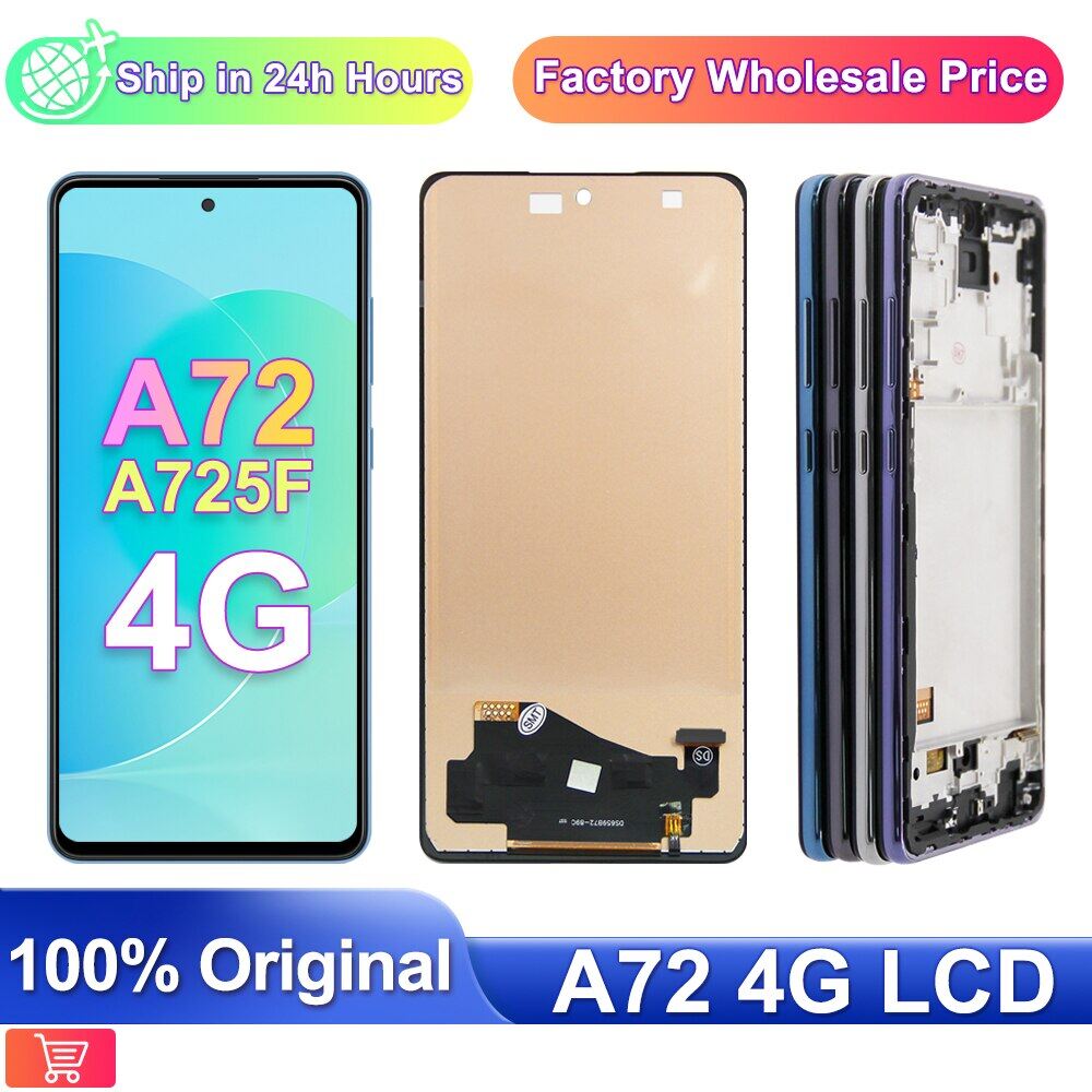 100% tested for suitable for samsung galaxy a72 a725 a725f display touch screen with frame digitizer assembly for suitable for samsung a72 4g sm-a725f lcd