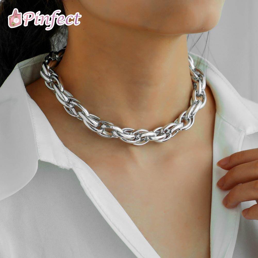 [Pinfect] Retro Punk Style Big Thick Chain Choker Necklace Exaggerated Collar Hip Hop Street Women Men Night Club Party Clavicle Chain Statement Jewelry Gift