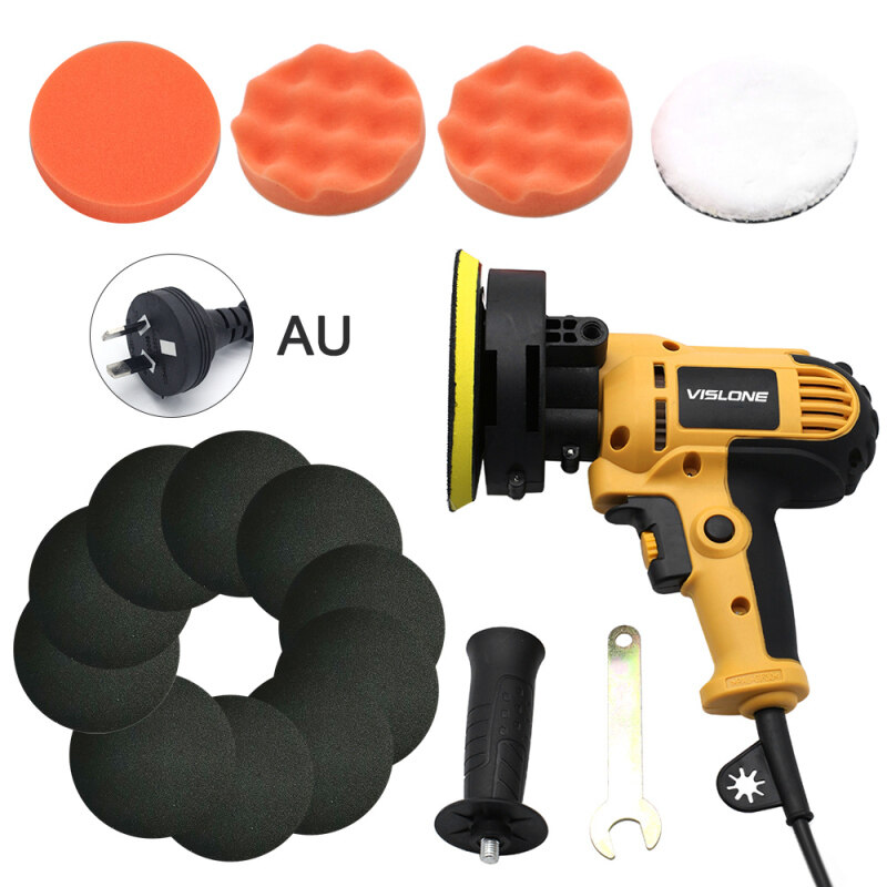 Vislone Máy Đánh Bóng Ô Tô 5 220V Máy Mài Điện 700W AU Phích Cắm Với 10 Miếng Giấy Nhám 3 Miếng Bọt Biển Đánh Bóng Bánh Xe 1Pcs Len Buffing Pad Bộ Dụng Cụ