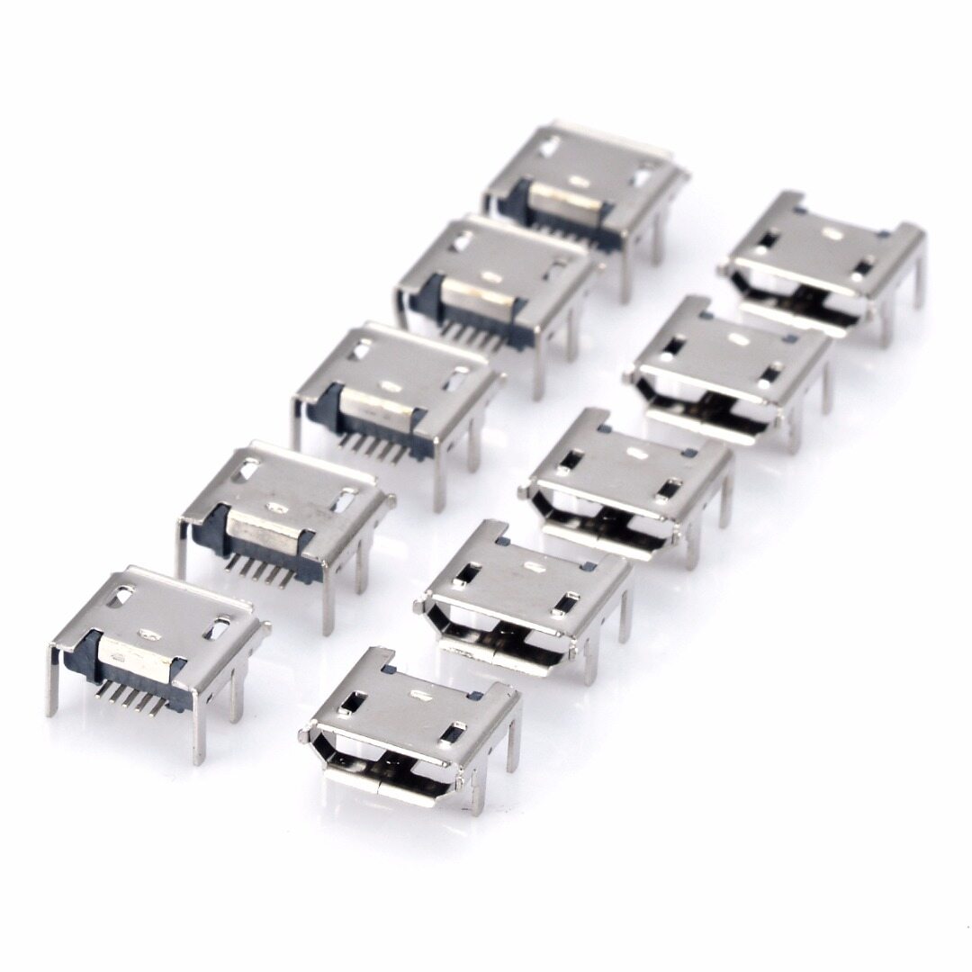 BOKALI 10Pcs Micro USB Type B 5pin Female Socket 4 Vertical Legs Soldering Connectors