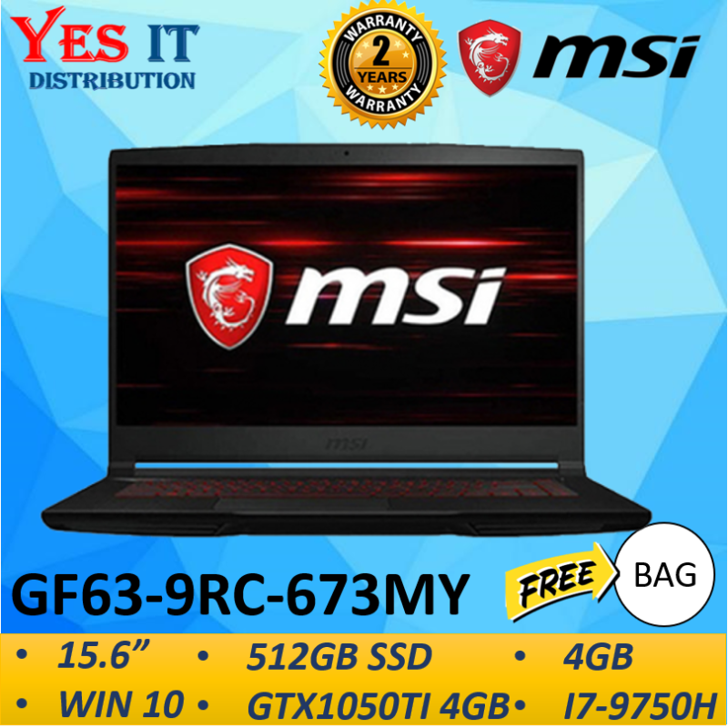 MSI GF63 THIN 9RCX-673MY GAMING LAPTOP BLACK (I7-9750H/4GB/512G SSD/GTX1050 Ti 4G/15.6 FHD/W10/2YRS) FREE MSI BAGPACK Malaysia