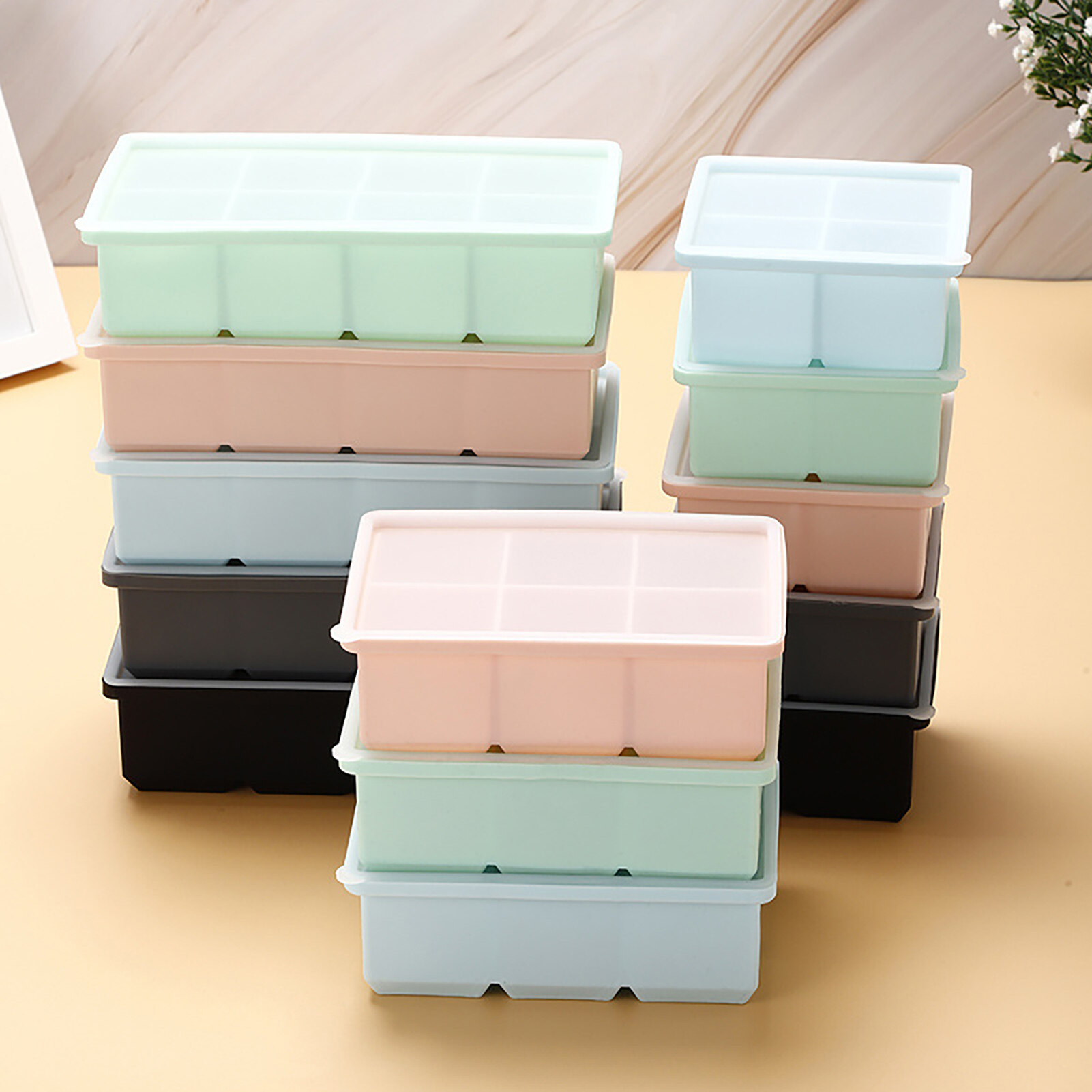 Terylin Silicone Ice Cube Tray DIY Transparent Lid Thickened Interlayer 4/6/8 Grids Ice Cube Making Tool Kitchen Supplies Ice Cube Tray