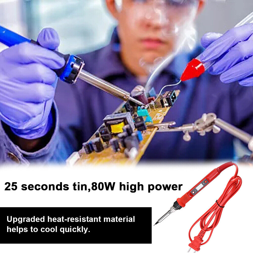 LANGTU Soldering Iron Kit Electronics 80W Adjustable Temperature Welding Tool 5pcs Soldering Iron Tip Soldering Iron Stand Tweezers Solder Wire Carry Bag