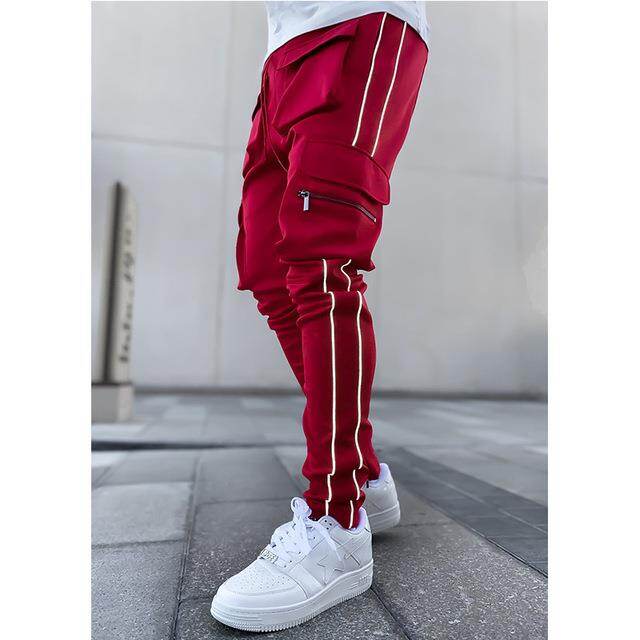 Cargo pants for men Spring and Autumn Workwear Pants Men's Fashion Brand Elastic Multi-Bag Reflective Straight Sports Fitness Casual Trousers