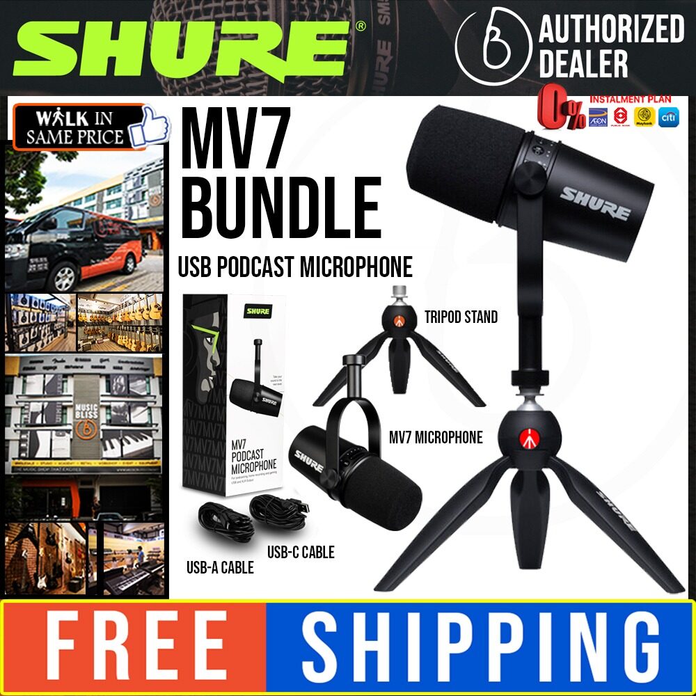 Shure MV7 (MINI TRIPOD MODEL) USB Podcast Microphone and Stand (MV-7 ...