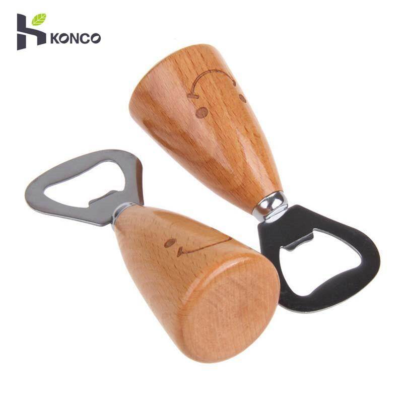 Konco 1PC Beer Opener Bottle Wood Handle Handheld Bartender Bottle Opener Wine Beer Soda Glass Cap Bottle Opener Kitchen Bar tools