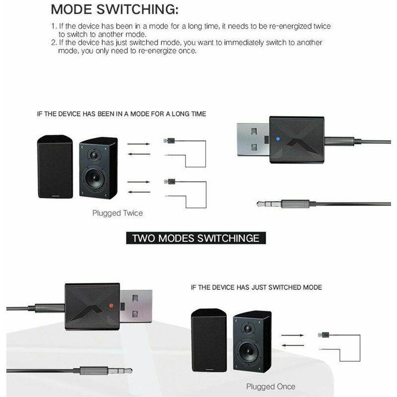 2-in-1 Bluetooth Receiver Transmitter with USB & 3.5mm AUX, Wireless Audio Adapter for TV PC Car Kit