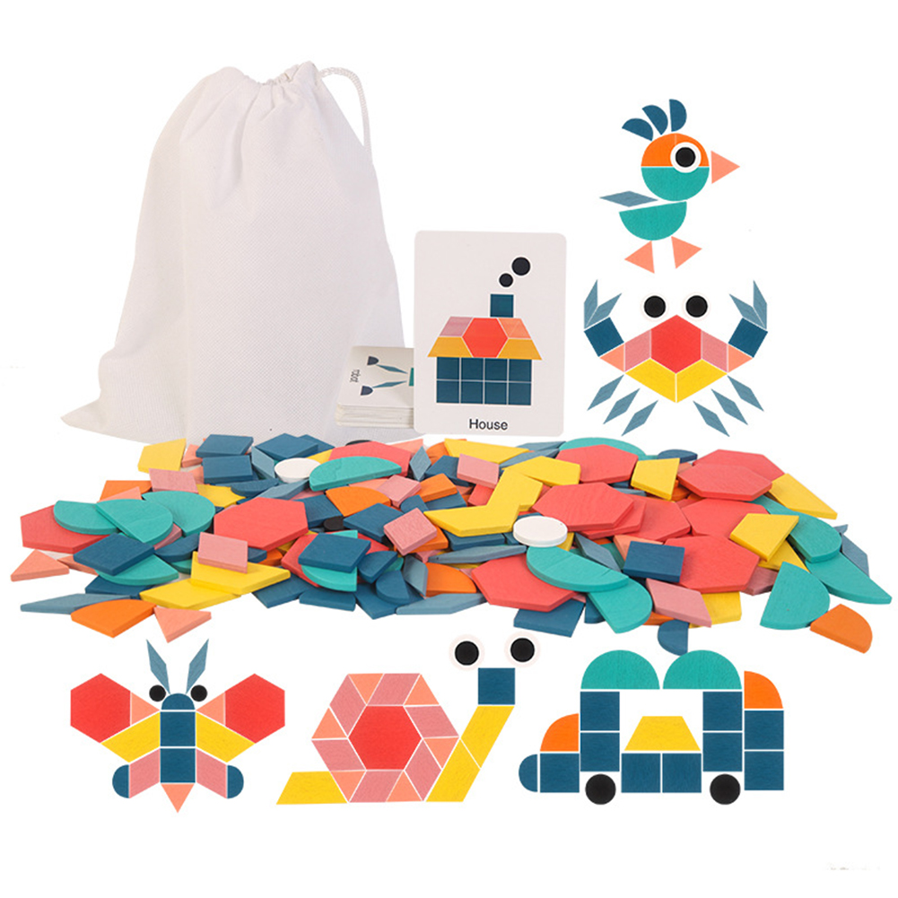 Wooden Jigsaw Puzzle Set Colorful Tangram Baby Montessori Educational ...