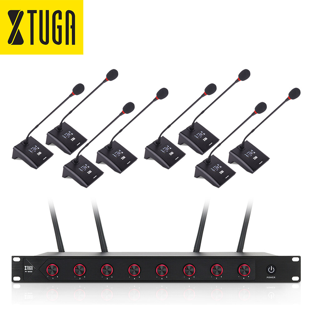 XTUGA A800 Professional Gooseneck Conference Microphone System UHF 8 Channels Fixed Frequency