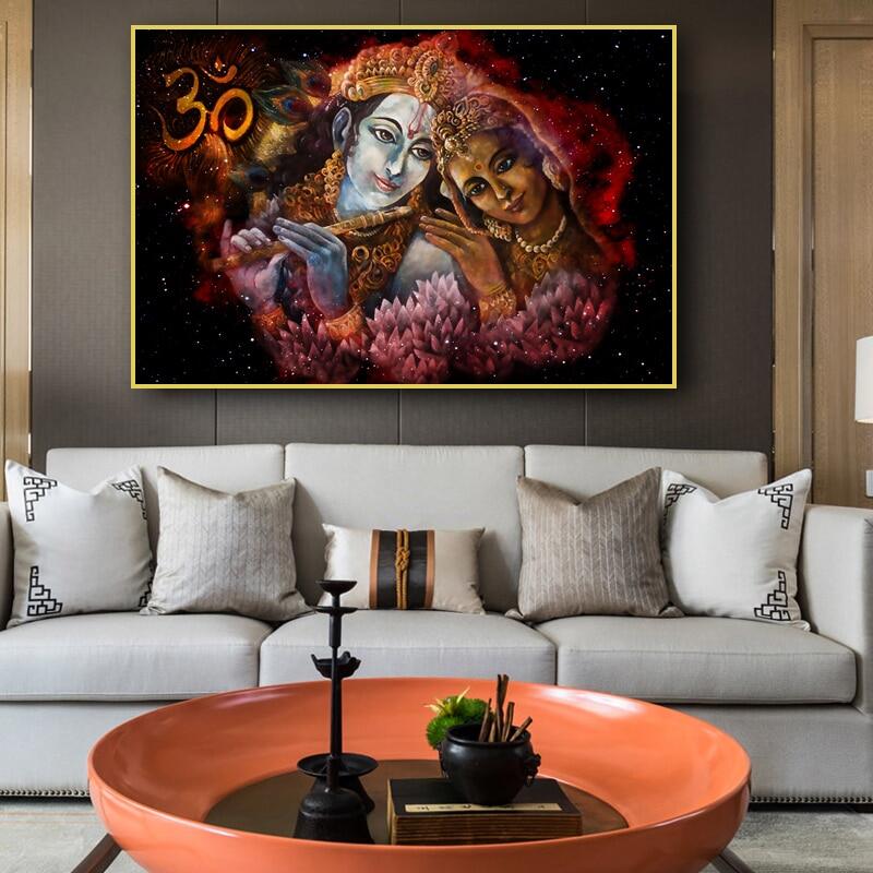 Couple Krishna And Radha Art Canvas Painting Indian Posters Prints Modern Wall Picture For Living Room Bedroom Home Decor Lazada Singapore - Wall Art Painting For Living Room India