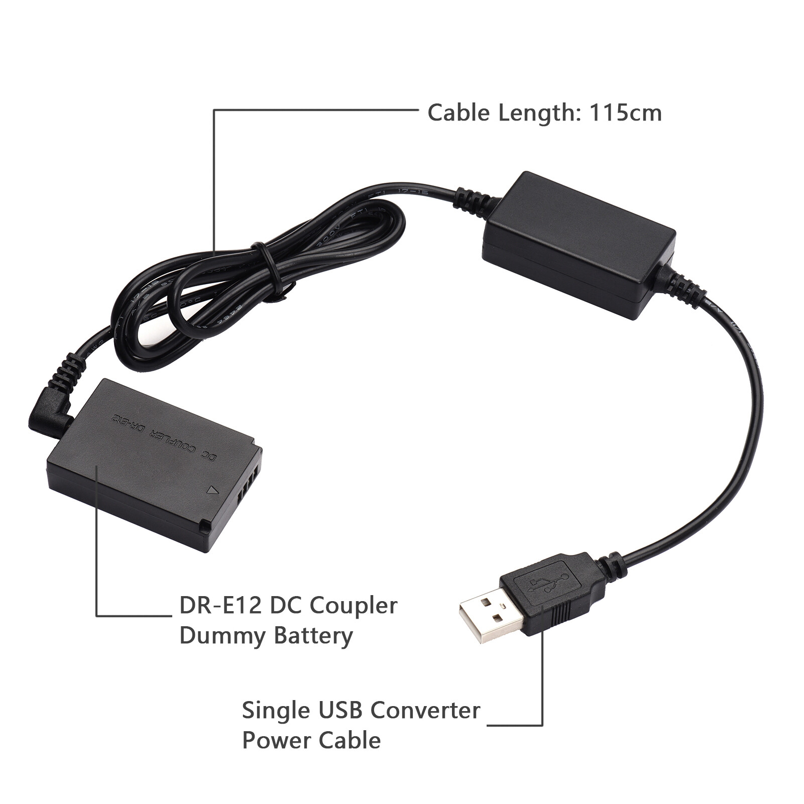 Andoer DR-E12 USB Power Kit DC Coupler Dummy Replace of LP-E12 with USB DC Converter Power Cable Single USB Input Compatible with Canon EOS M M2 M10 M50 M100 M200 Cameras
