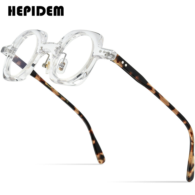 HEPIDEM Acetate Glasses Frame Women 2022 New Left Square Right Round Eyeglasses Men Optical Spectacles Eyewear 9189