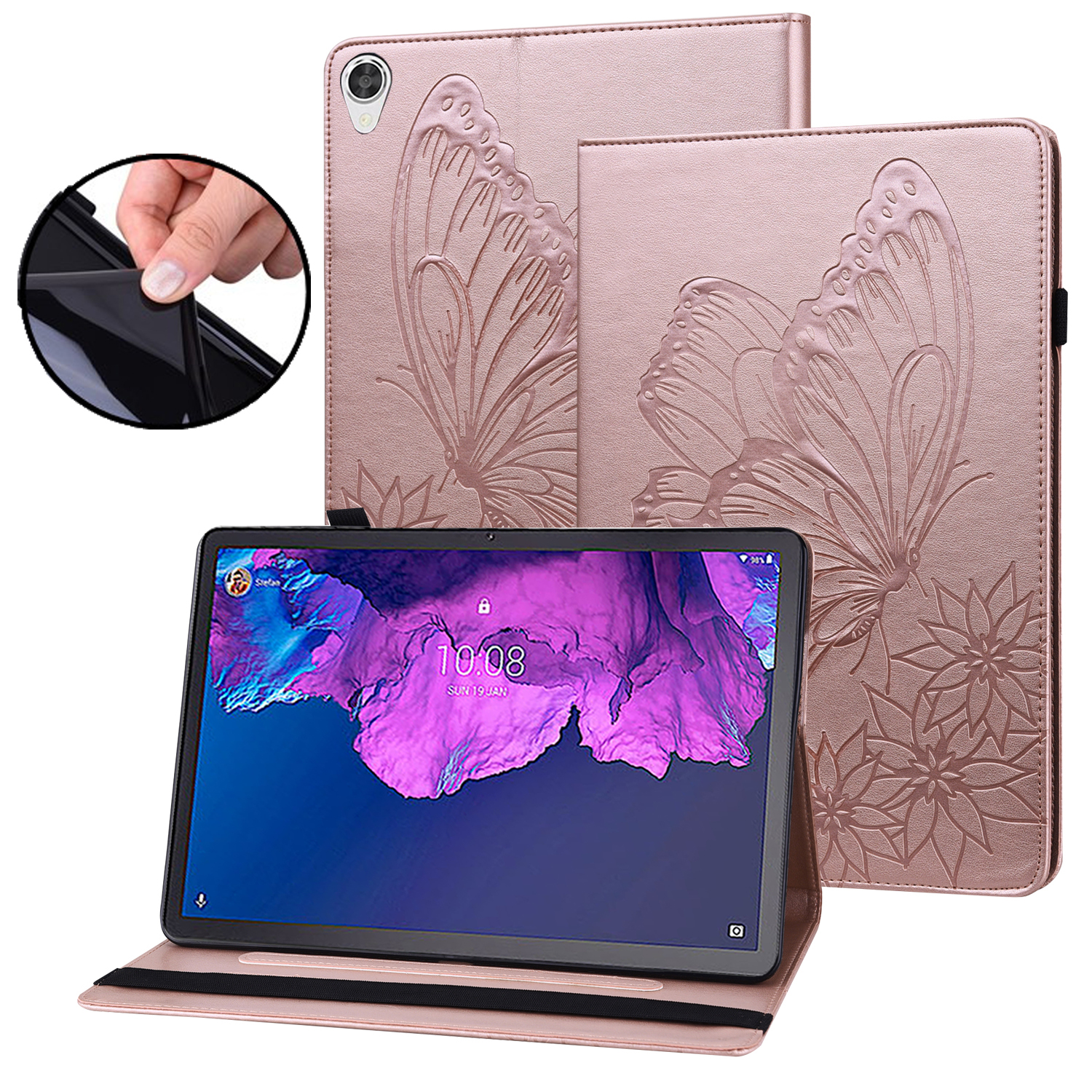For lenovo tab p11 plus 11'' tb-j607f tablet protection case for lenovo tab p11 2021 tb-j616f tb-j606f j606n j606l retro embossed butterfly flip leather cover fold stand j607f j606f