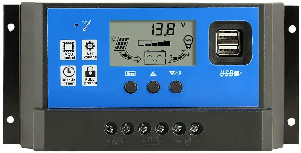 thumbnail interactive-video image 1 of 30A/60A MPPT Solar Charge Controller 12V/24V – Dual USB, LCD Display, Gray 1 of 5