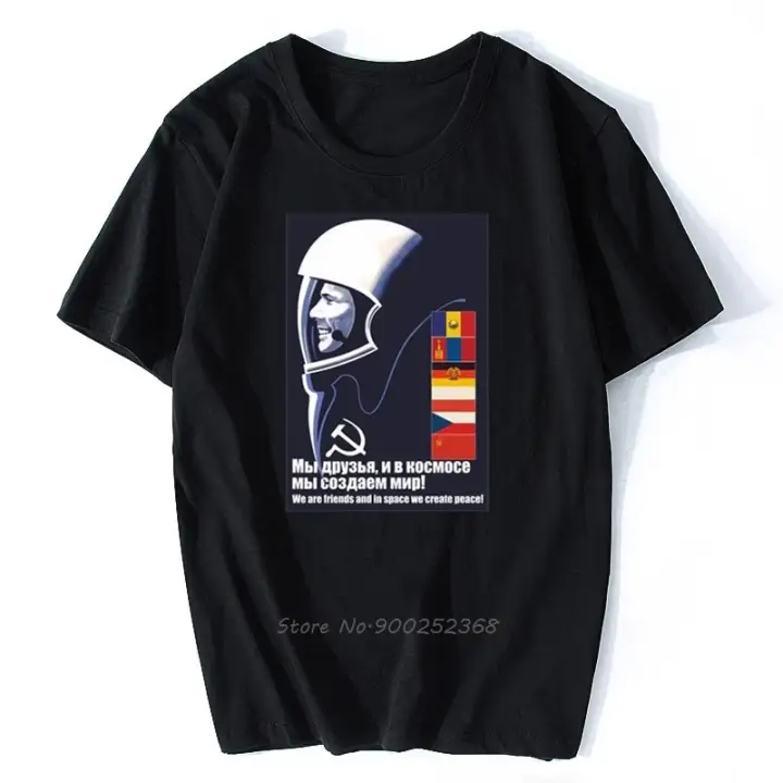 Peace In Space Peace On Earth Russian Cosmonaut Satellite Rocket Mens T Shirt 