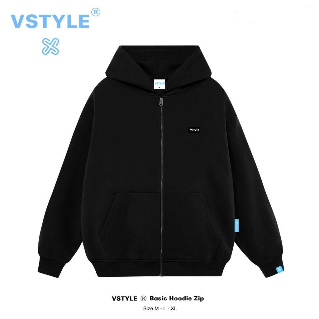 Áo Hoodie Zip Basic Logo Vstyle Unisex Local Brand - Đen