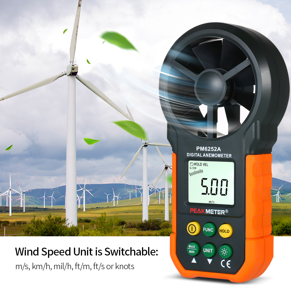 KKmoon PEAKMETER Handheld Anemometer Portable Wind Speed Meter CFM Meter Wind Gauges Air Flow Ther-mometer with LCD Backlight for Weather Data Collection Outdoors Sailing Surfing Fishing