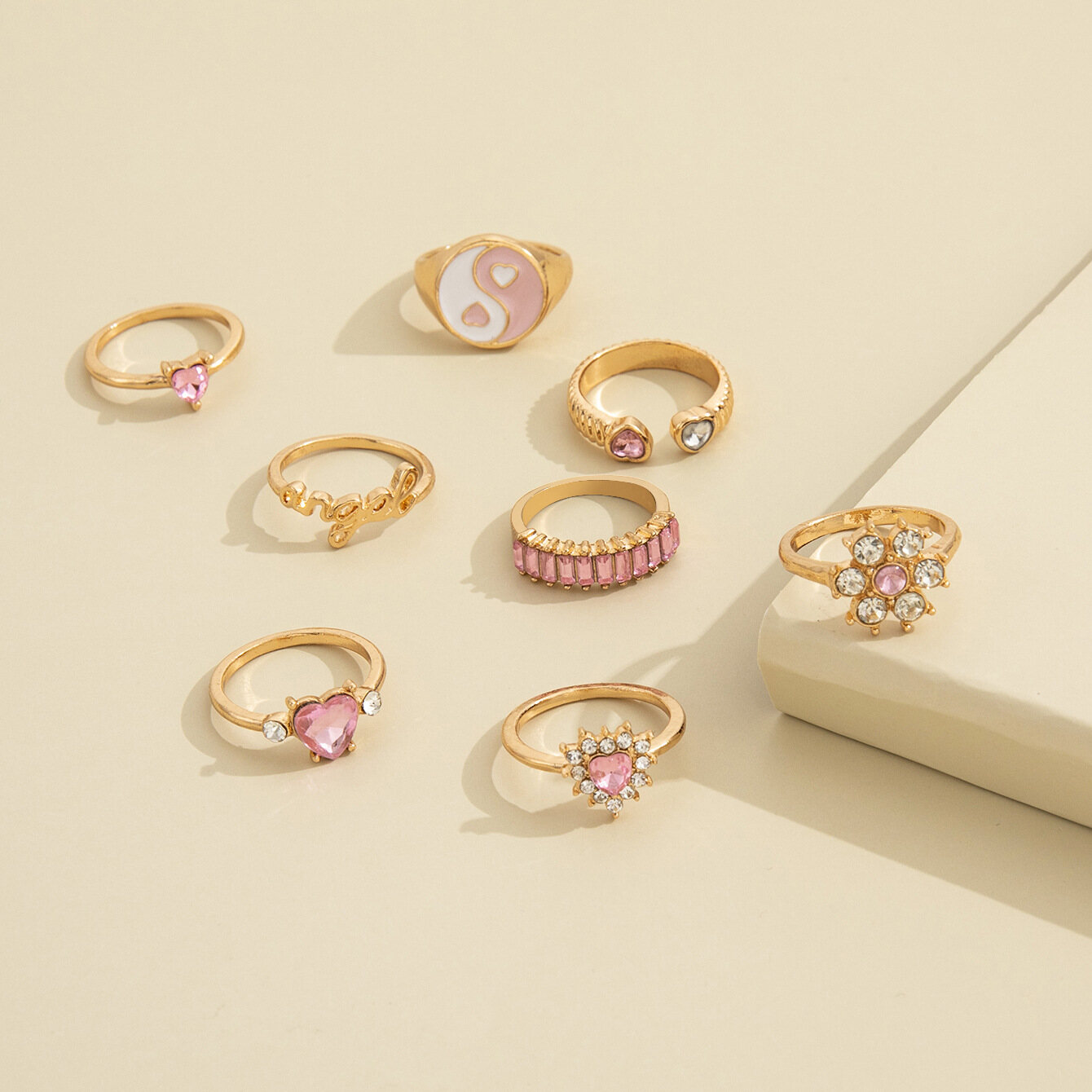 Eight-piece diamond flower letter love ring set