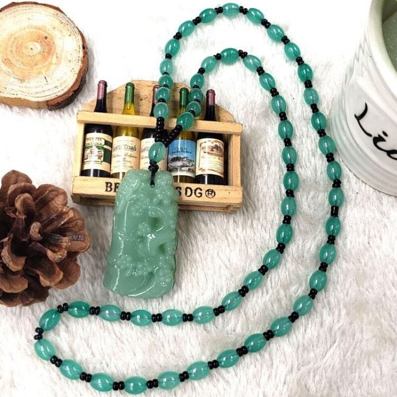 Vòng Cổ Thạch Anh Ngọc Bích Avalokitesvara Di Lặc Quà Tặng Tình Nhân Mặt Dây Chuyền An Ninh Clasp Giả Ngọc Bích Obsidian Ngọc Bích Treo