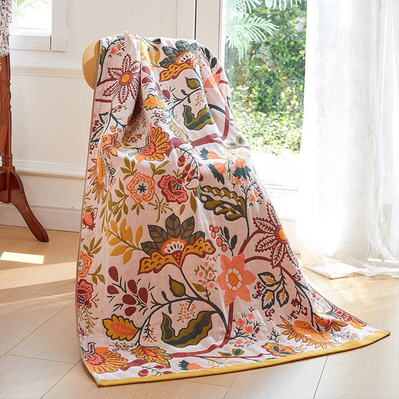 90x180cm Skin-friendly Cotton King Bath Towel Flowers and Birds Large Towels Beach Towel Wrap