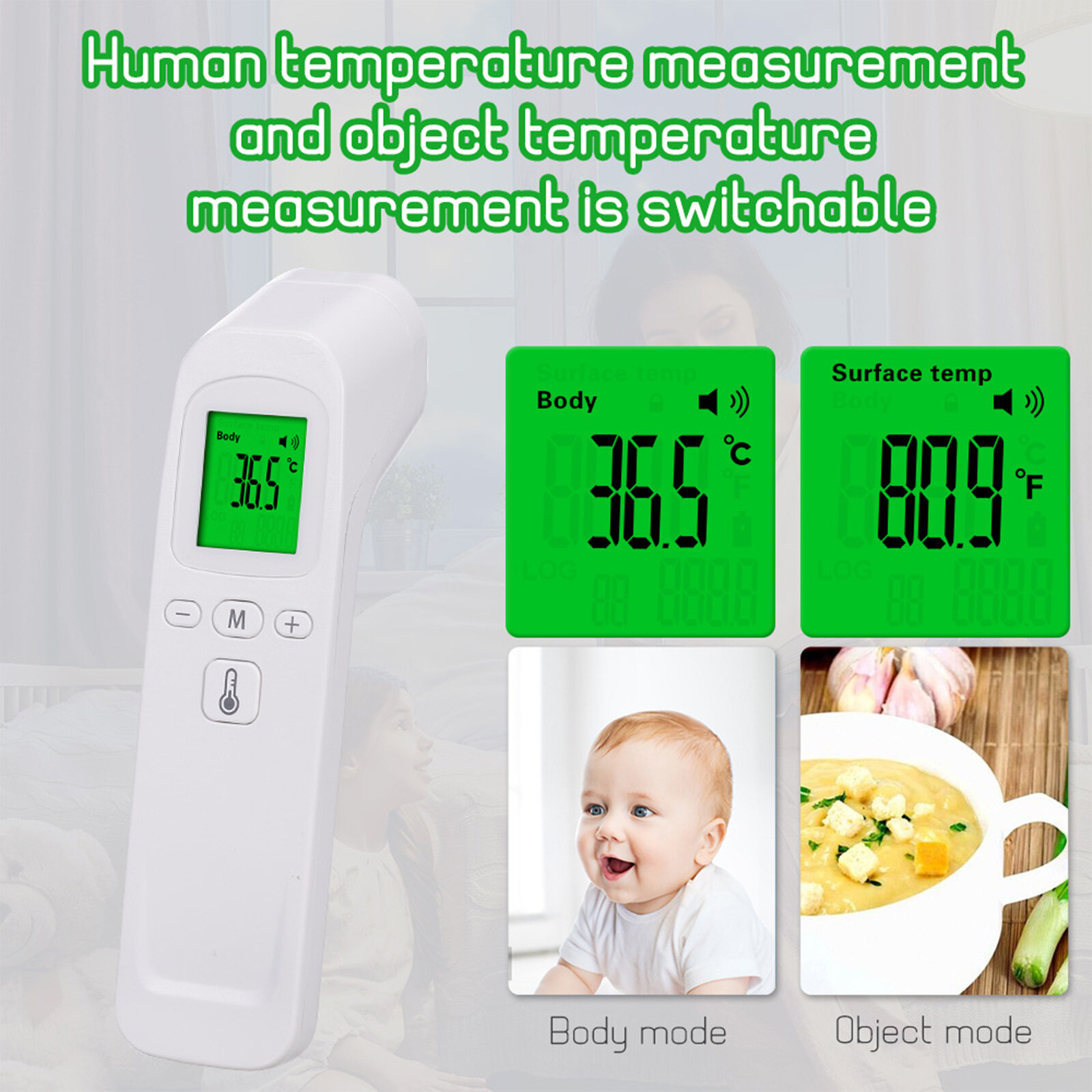 Nhiệt kế hồng ngoại màn hình kỹ thuật số LCD thiết kế nhẹ và di động dễ dàng mang theo - INTL
